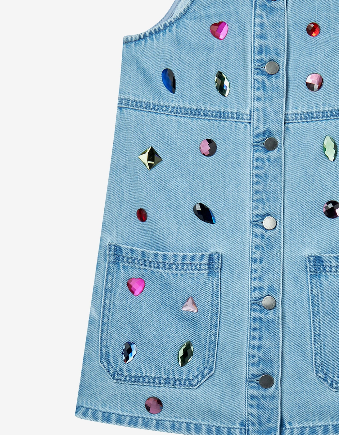 Girls Chambray Jewelled Dress in Blue
