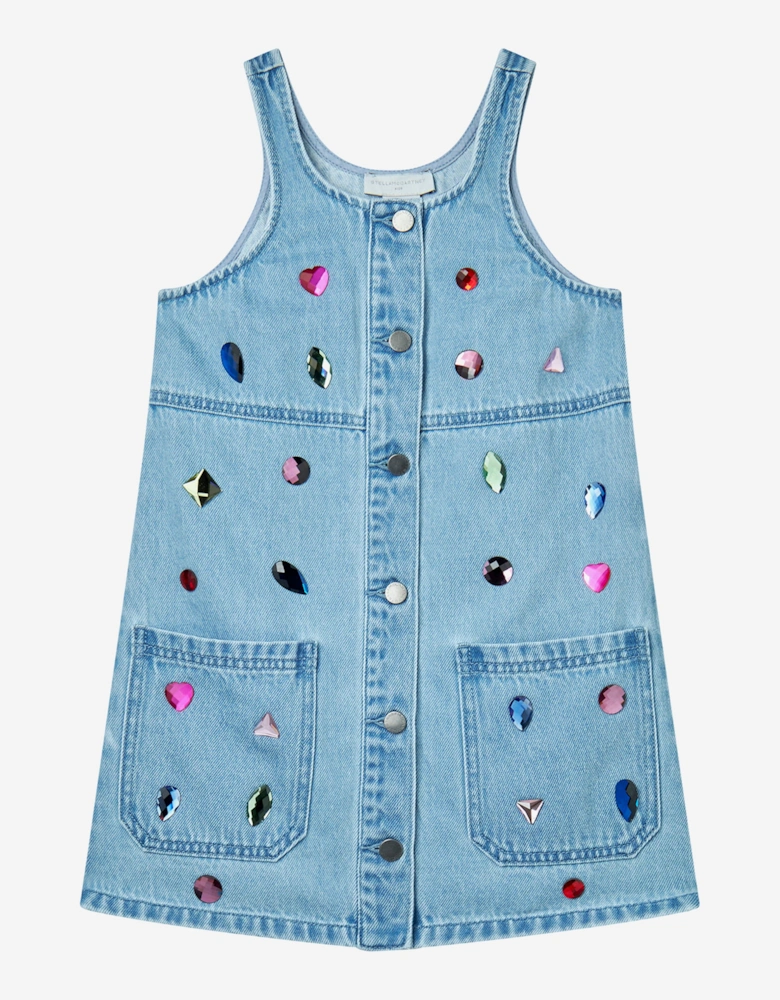 Girls Chambray Jewelled Dress in Blue
