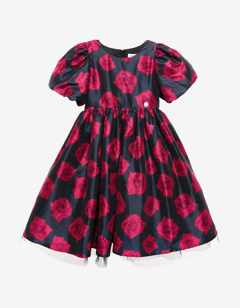 BCBGMAXAZRIA Girls Digital Print Rose Dress in Black