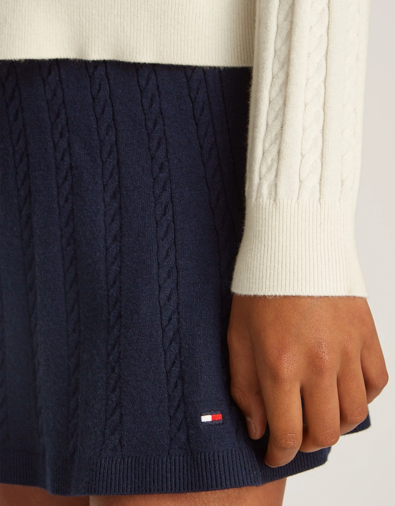 Girls Mini Cable Knit Skirt in Navy