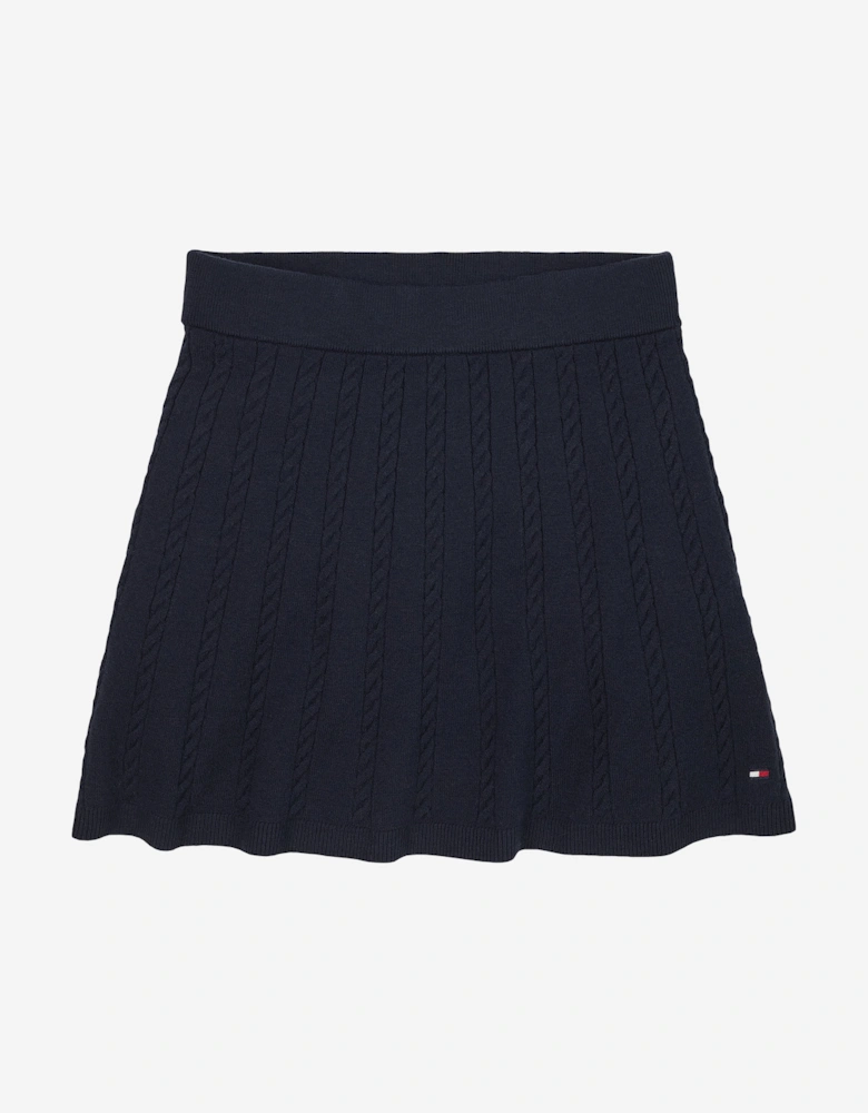 Girls Mini Cable Knit Skirt in Navy