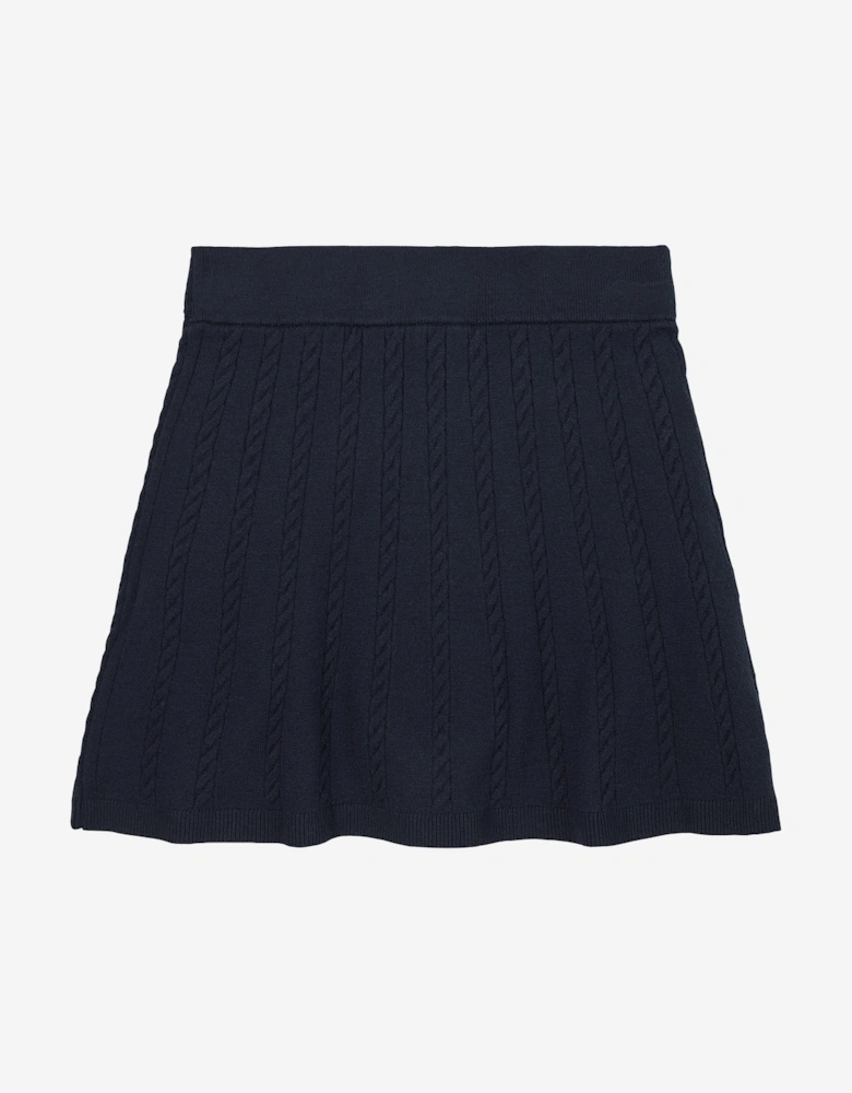 Girls Mini Cable Knit Skirt in Navy