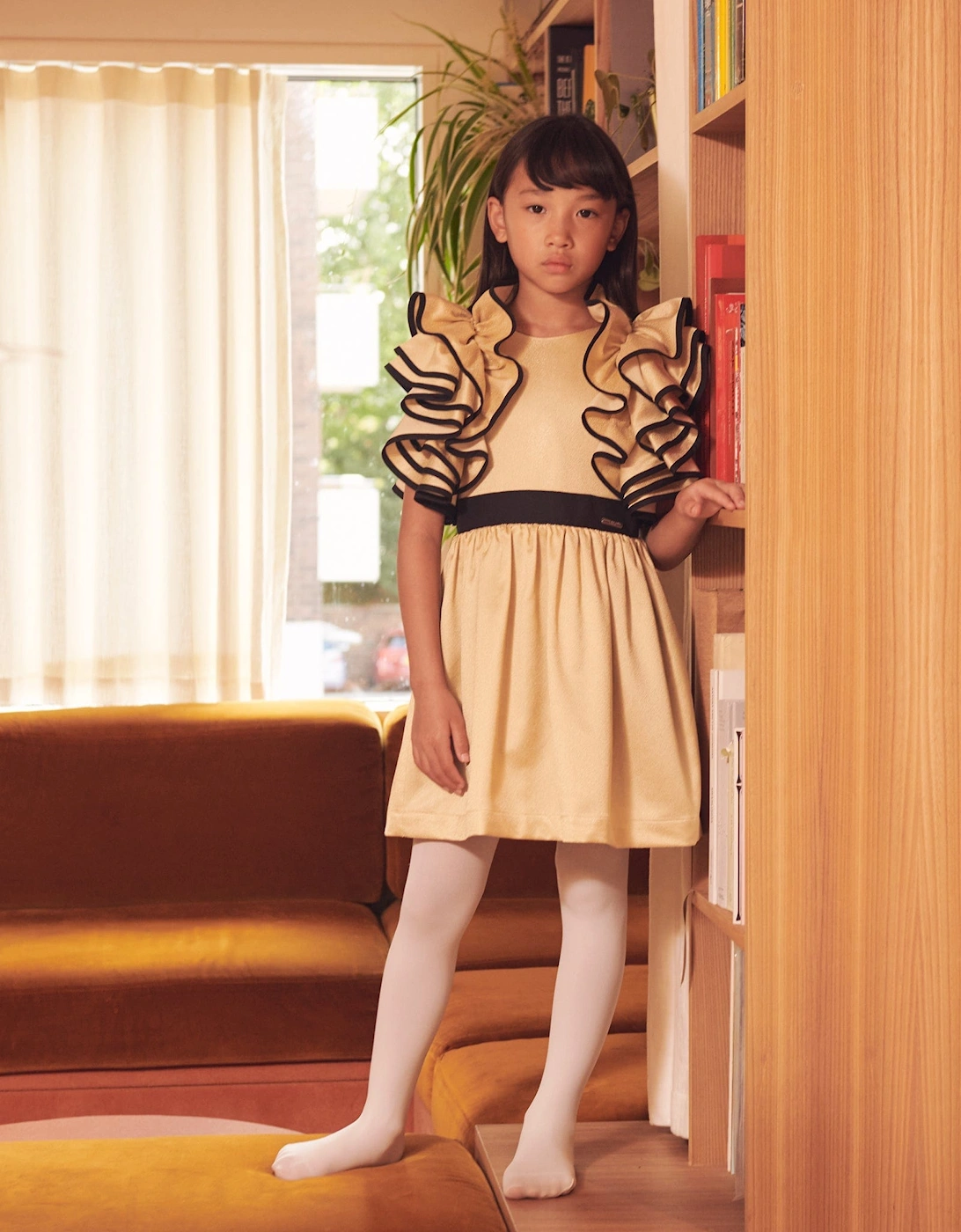 Girls Orangey Sparkle Dress in Gold