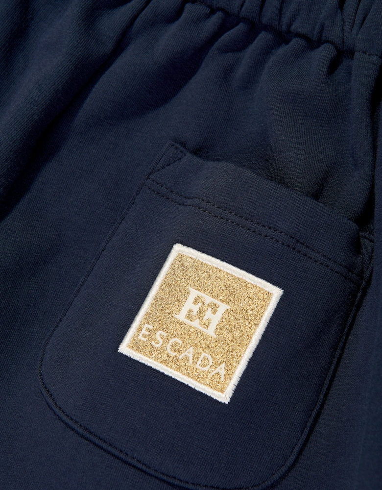Girls Embroidered Logo Jersey Trousers in Navy