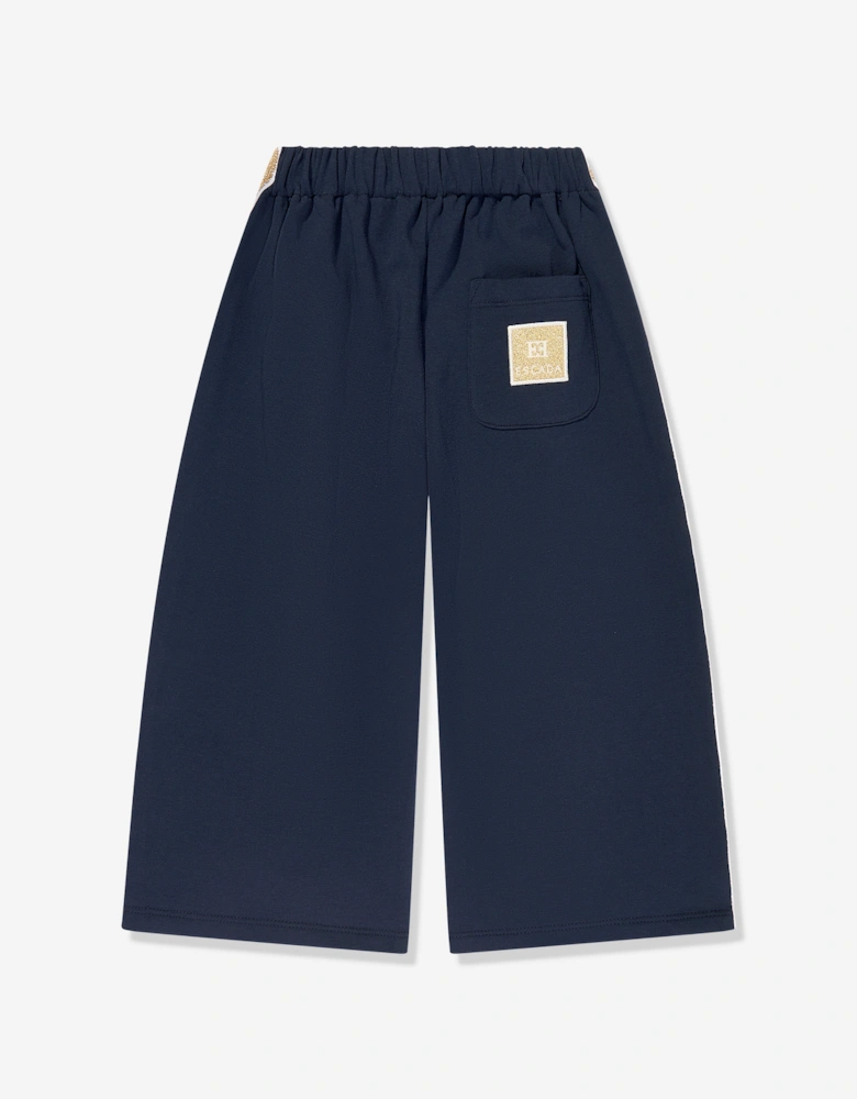 Girls Embroidered Logo Jersey Trousers in Navy