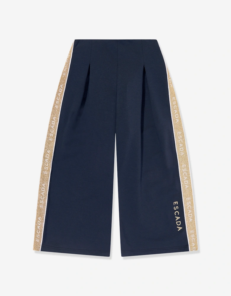 Girls Embroidered Logo Jersey Trousers in Navy