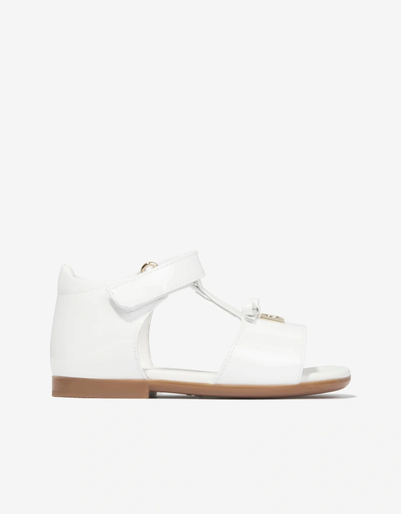 Girls Leather Logo Sandals in White
