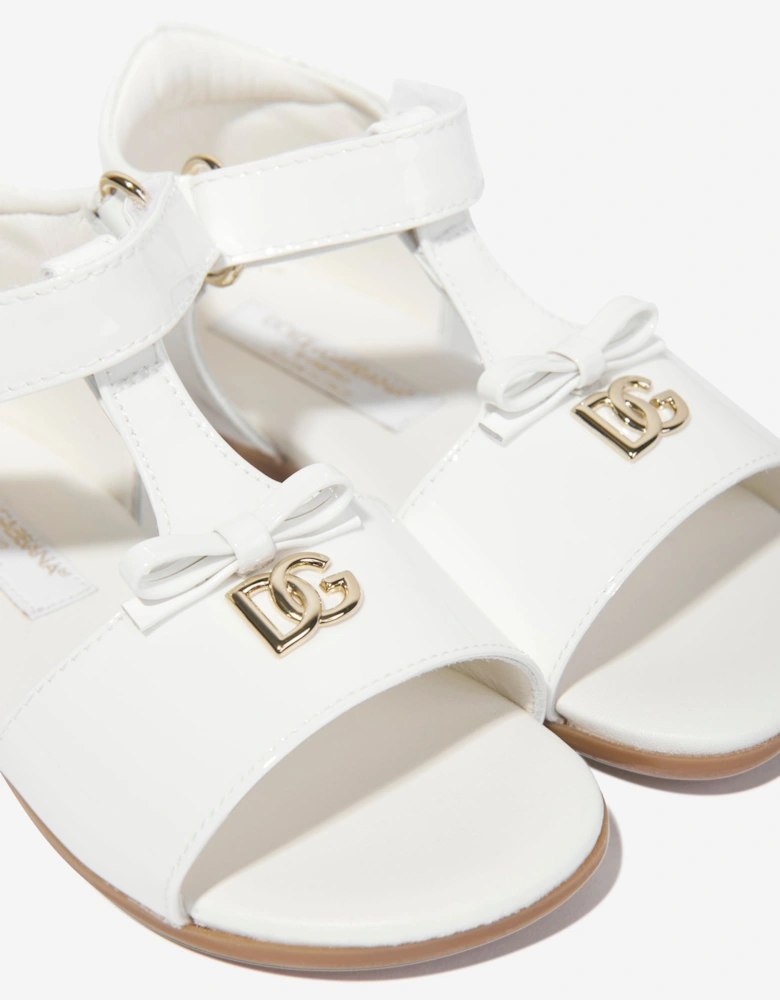 Girls Leather Logo Sandals in White