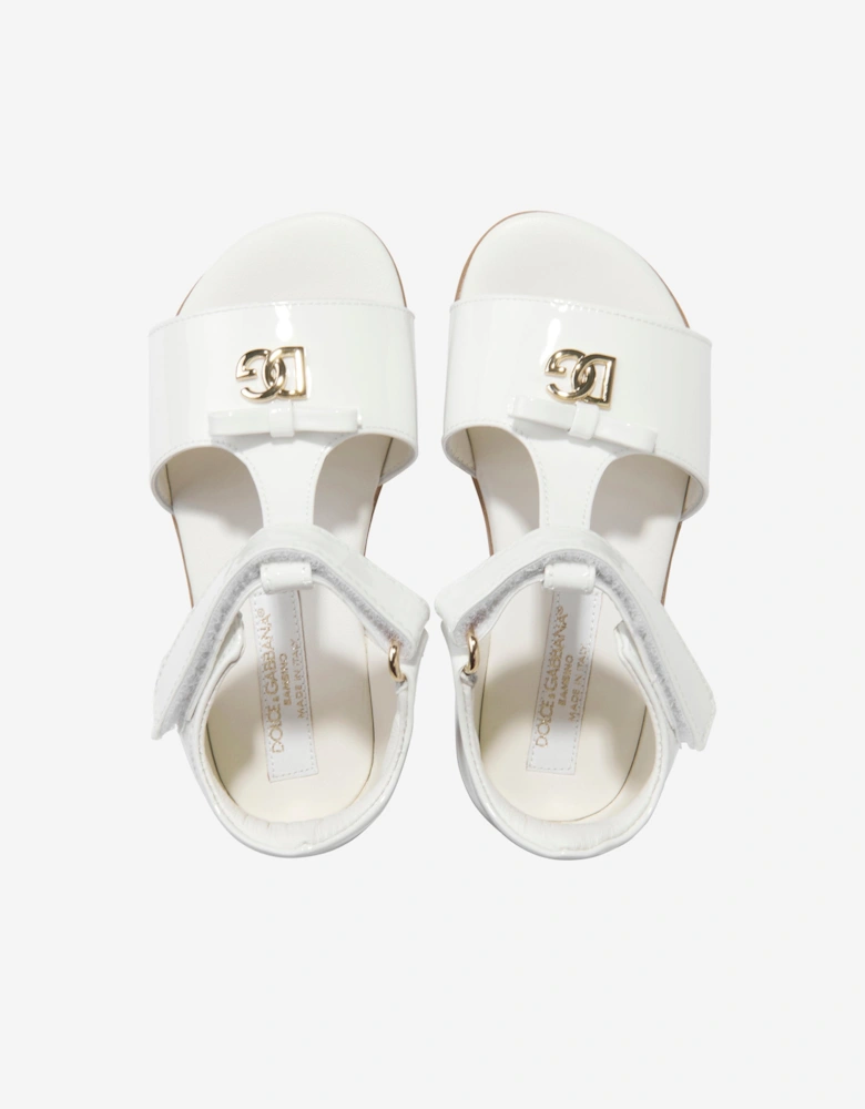 Girls Leather Logo Sandals in White