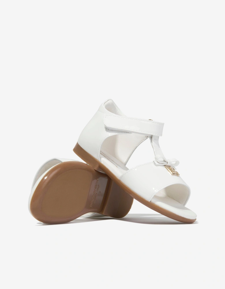 Girls Leather Logo Sandals in White
