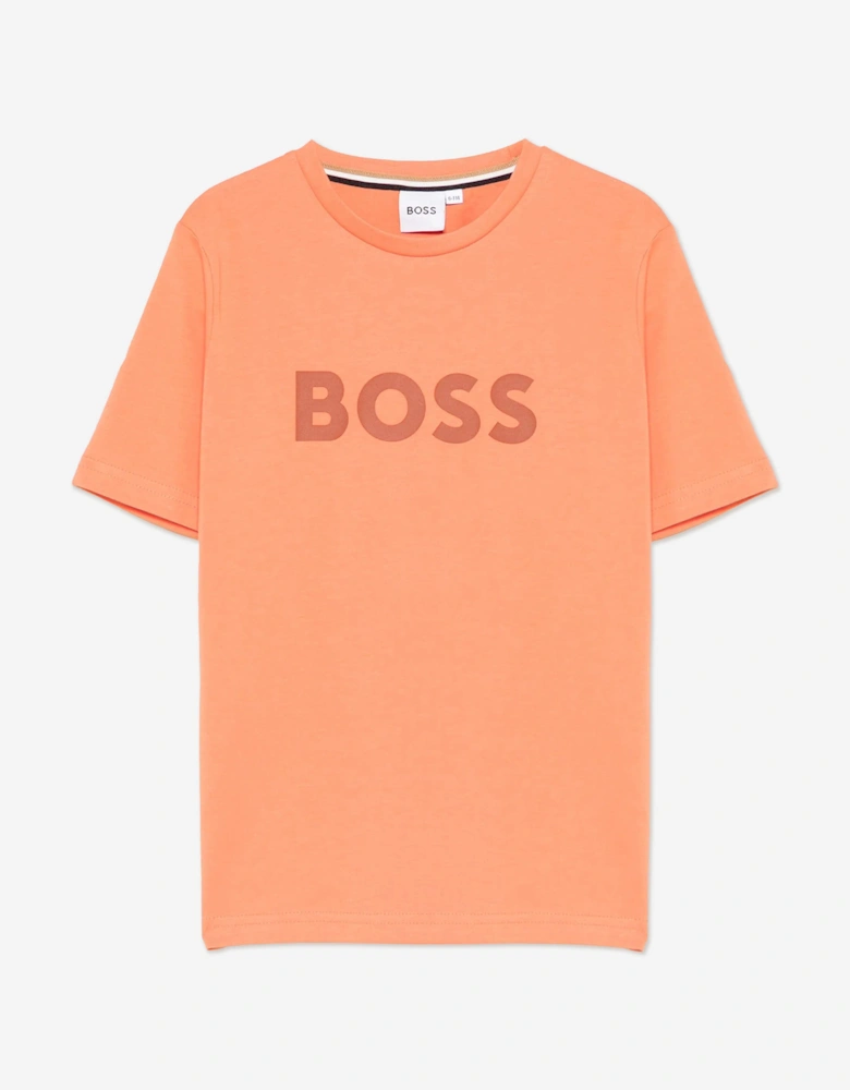 BOSS Boys Logo Print T-Shirt in Orange