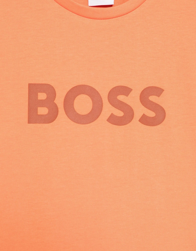 BOSS Boys Logo Print T-Shirt in Orange