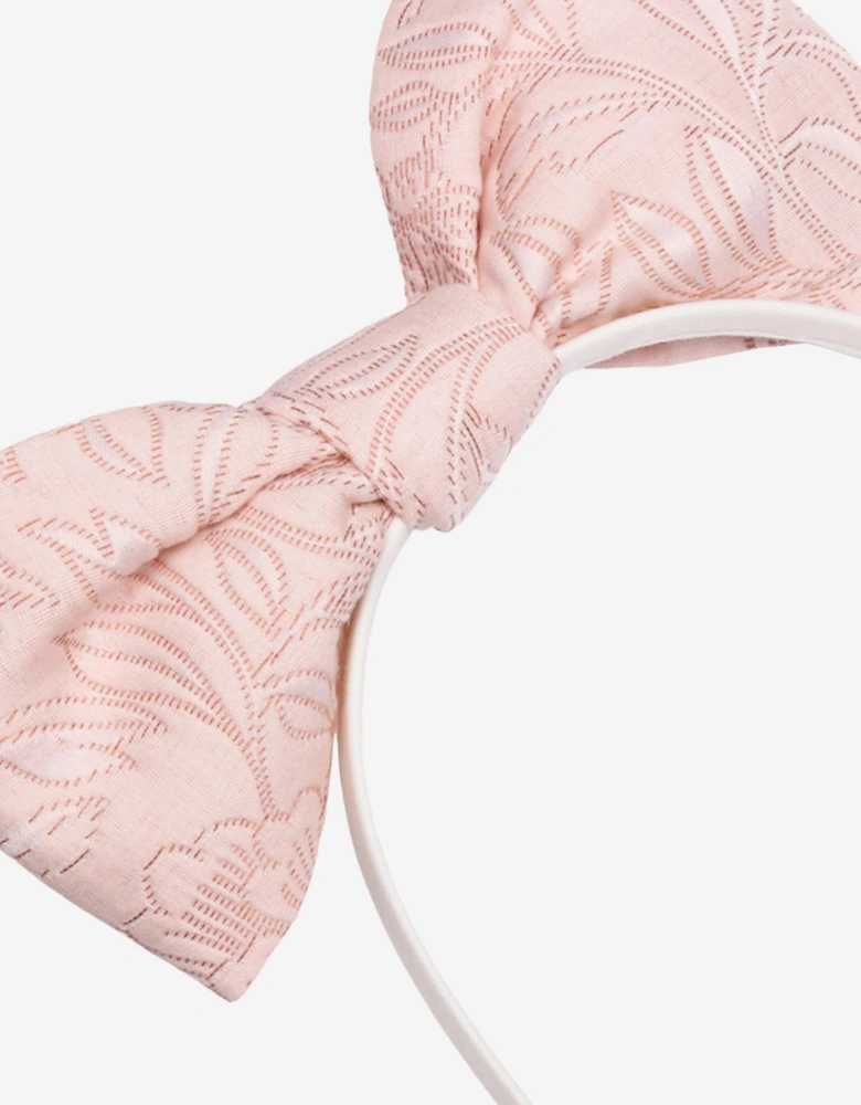 Girls Origami Jacquard Bow Headband in Pink