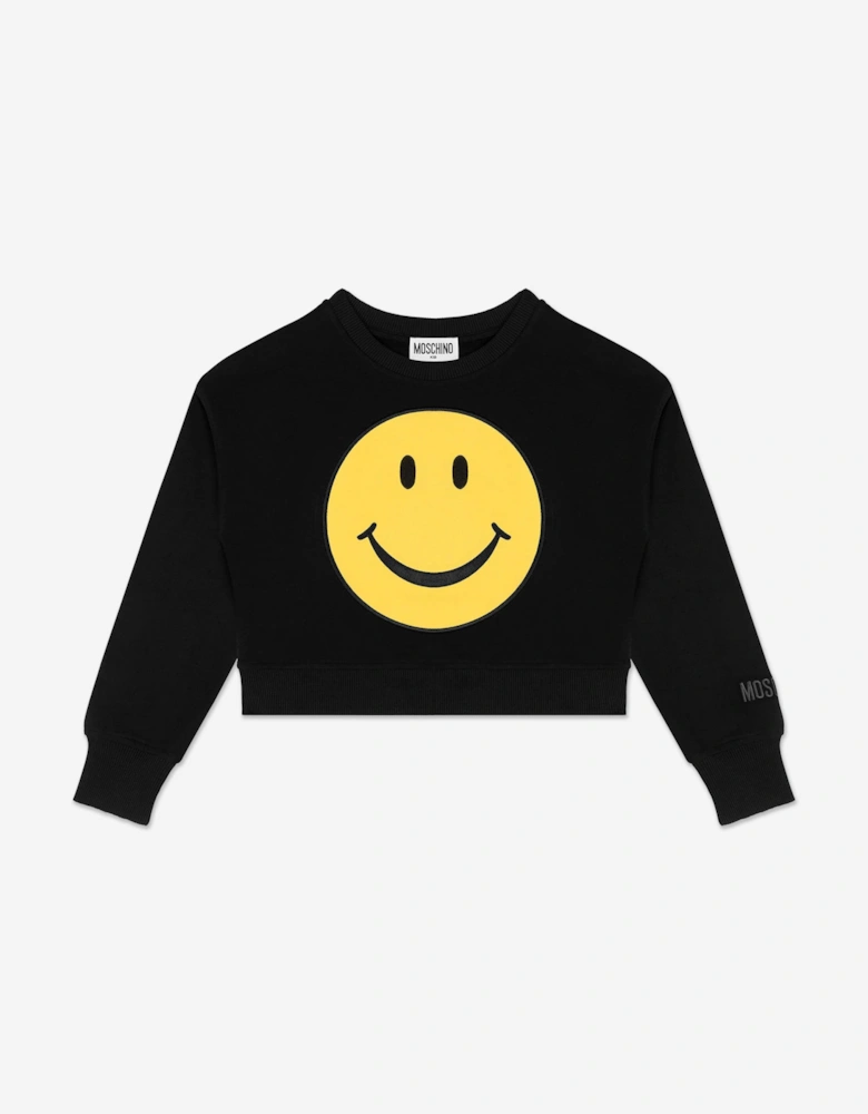 Kids Smiley Face Sweatshirt in Black