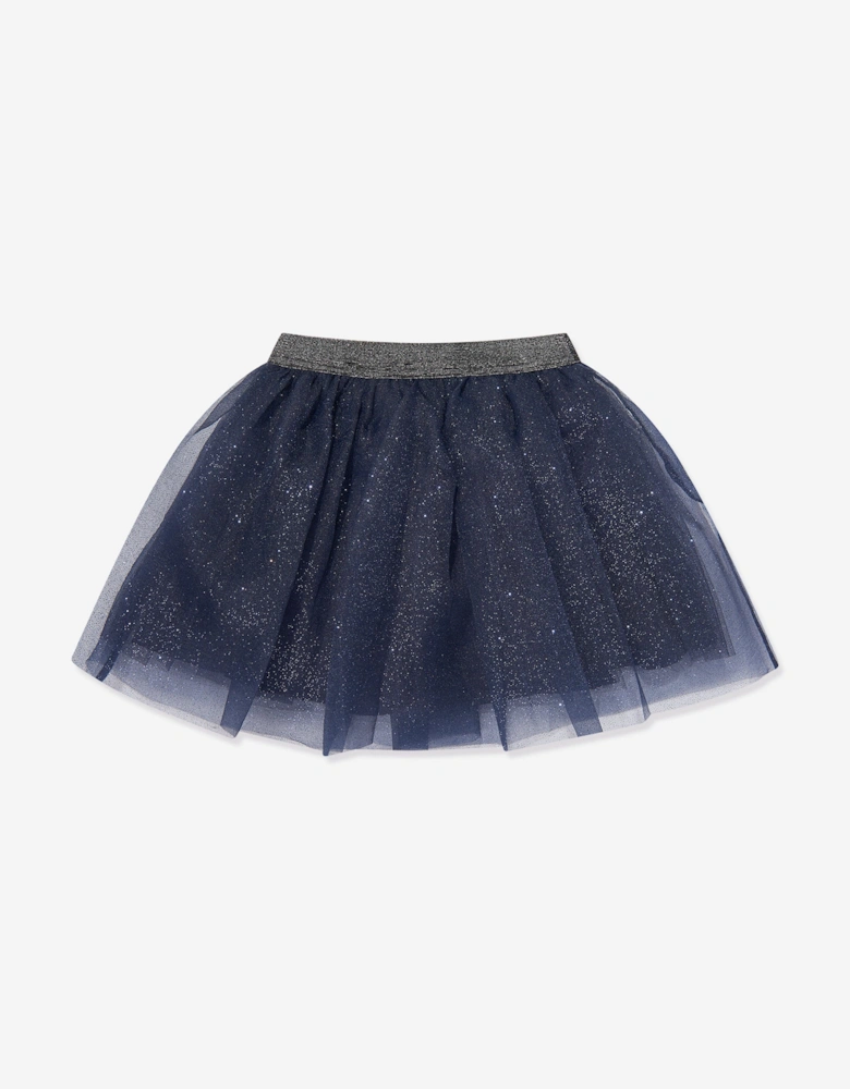 Girls Organza Flower Skirt in Navy