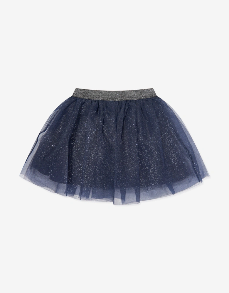 Girls Organza Flower Skirt in Navy