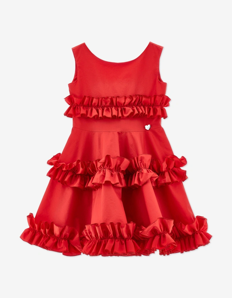 Girls Sleeveless Ruched Dress in Red