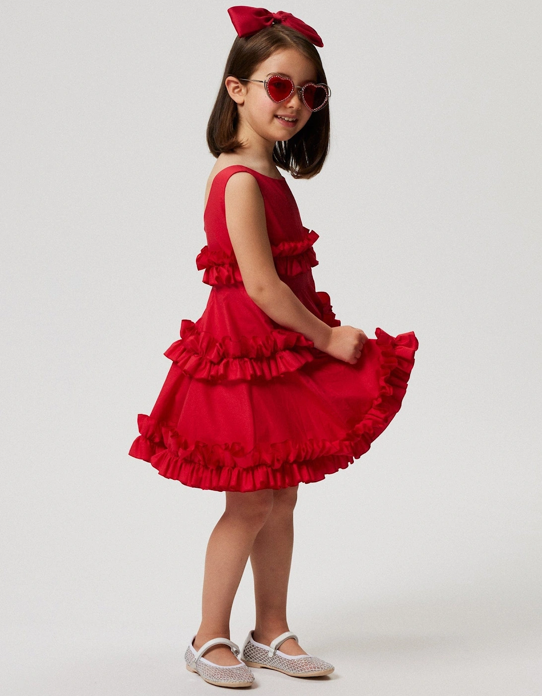 Girls Sleeveless Ruched Dress in Red
