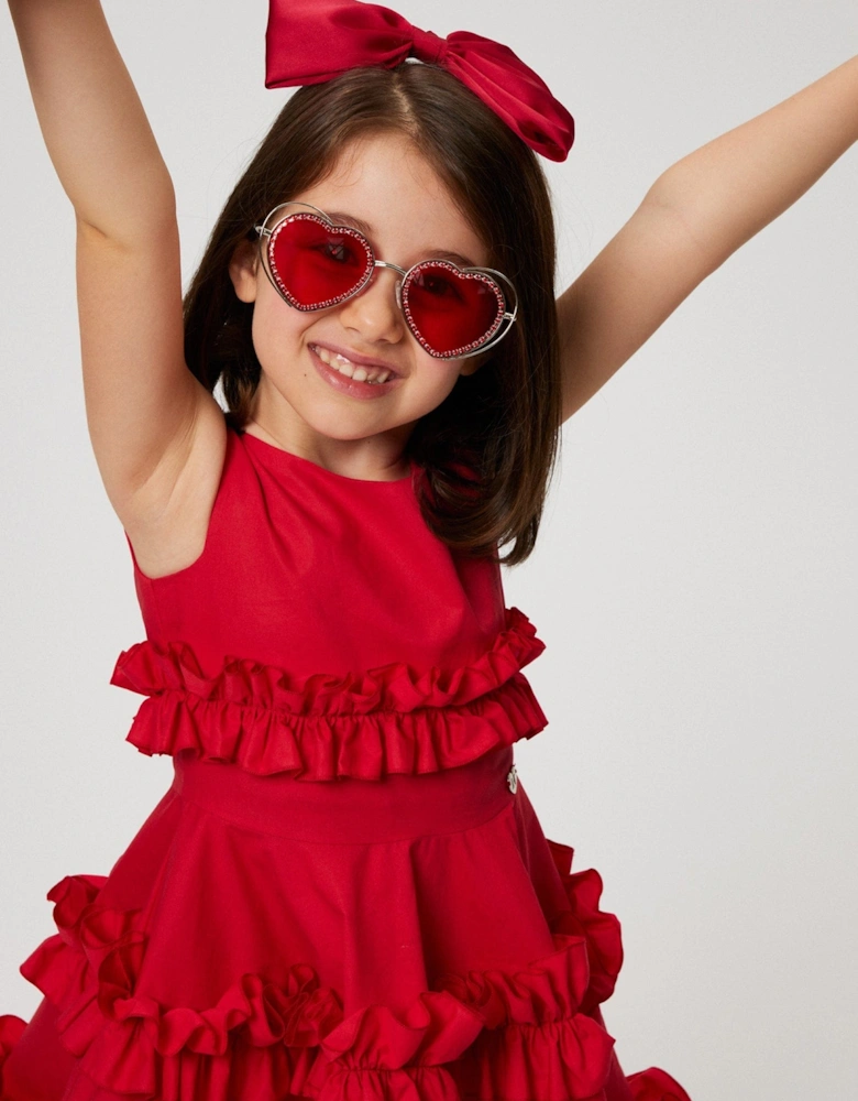 Girls Sleeveless Ruched Dress in Red