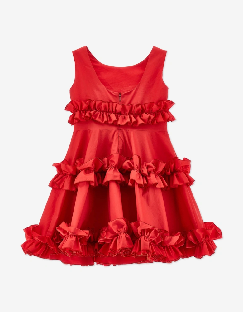 Girls Sleeveless Ruched Dress in Red