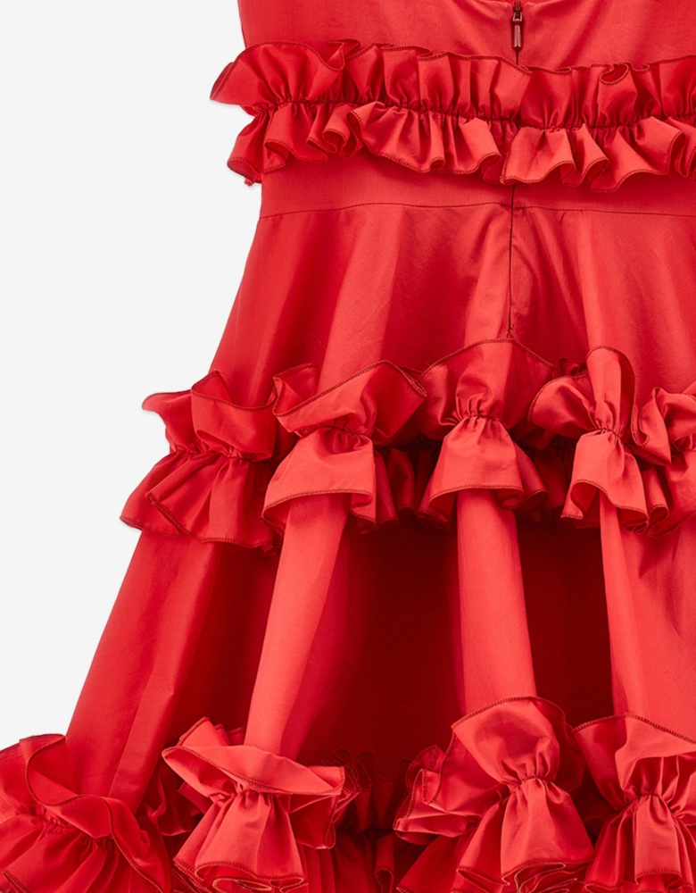 Girls Sleeveless Ruched Dress in Red