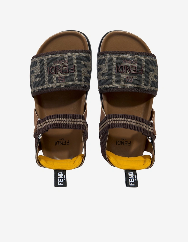 Girls FF Jacqaurd Logo Sandals in Brown