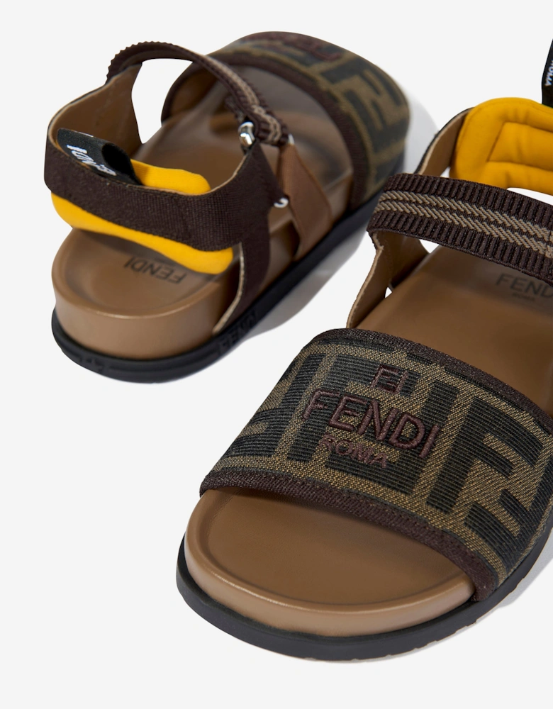 Girls FF Jacqaurd Logo Sandals in Brown