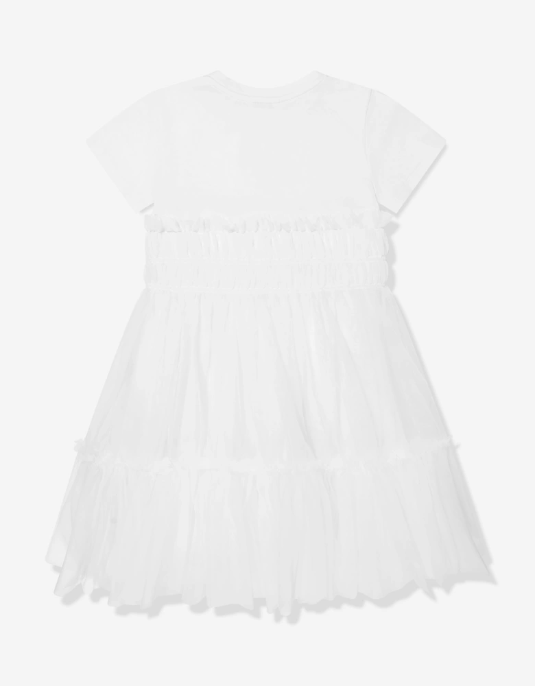 Girls Mixed Fabric Dress in White
