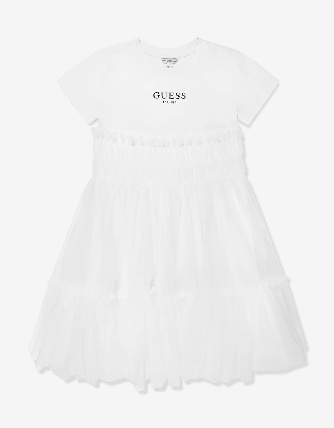Girls Mixed Fabric Dress in White, 5 of 4