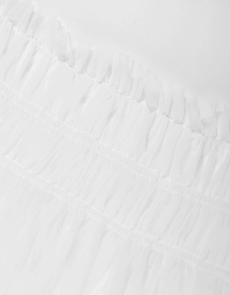 Girls Mixed Fabric Dress in White