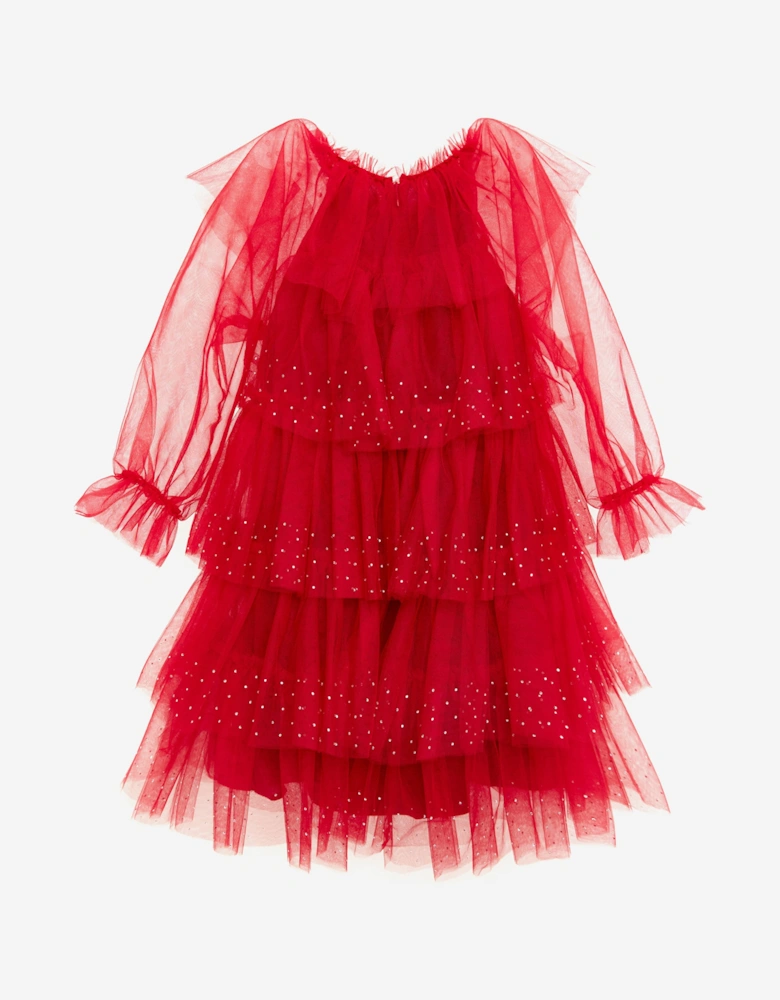 BCBGMAXAZRIA Girls Ruffle Tulle Dress in Red