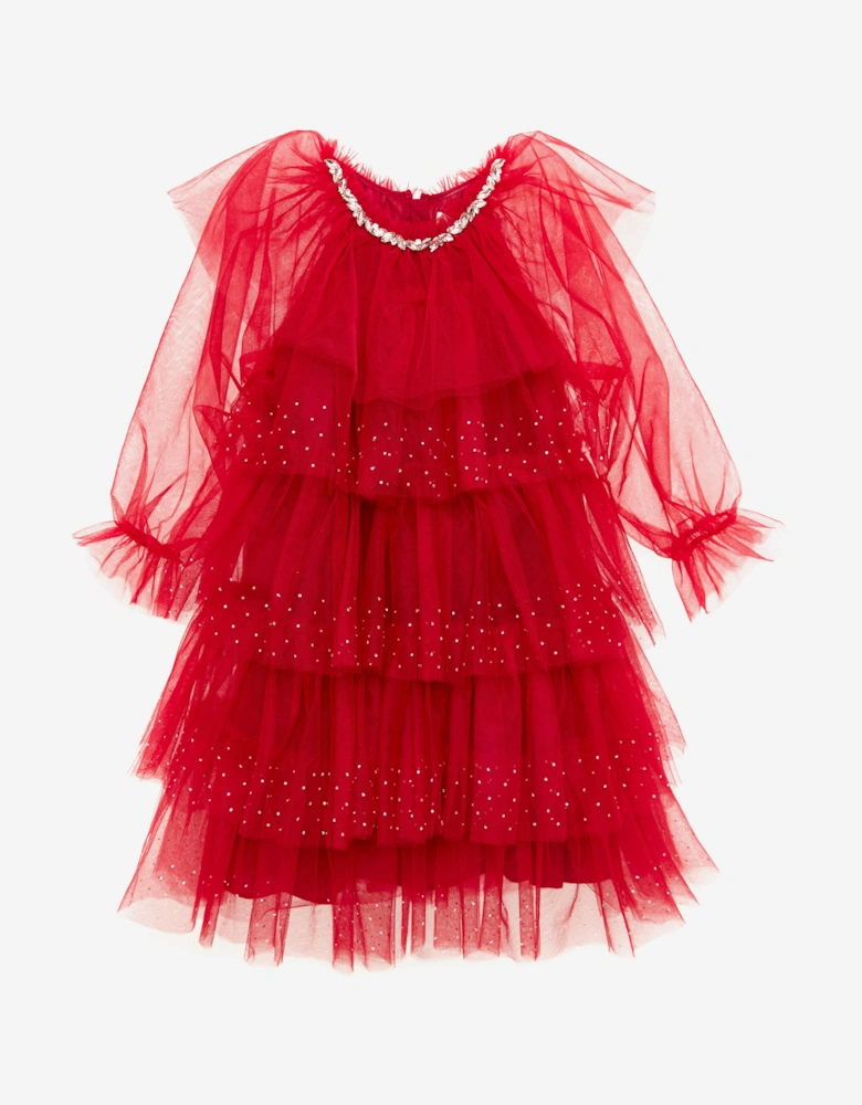BCBGMAXAZRIA Girls Ruffle Tulle Dress in Red