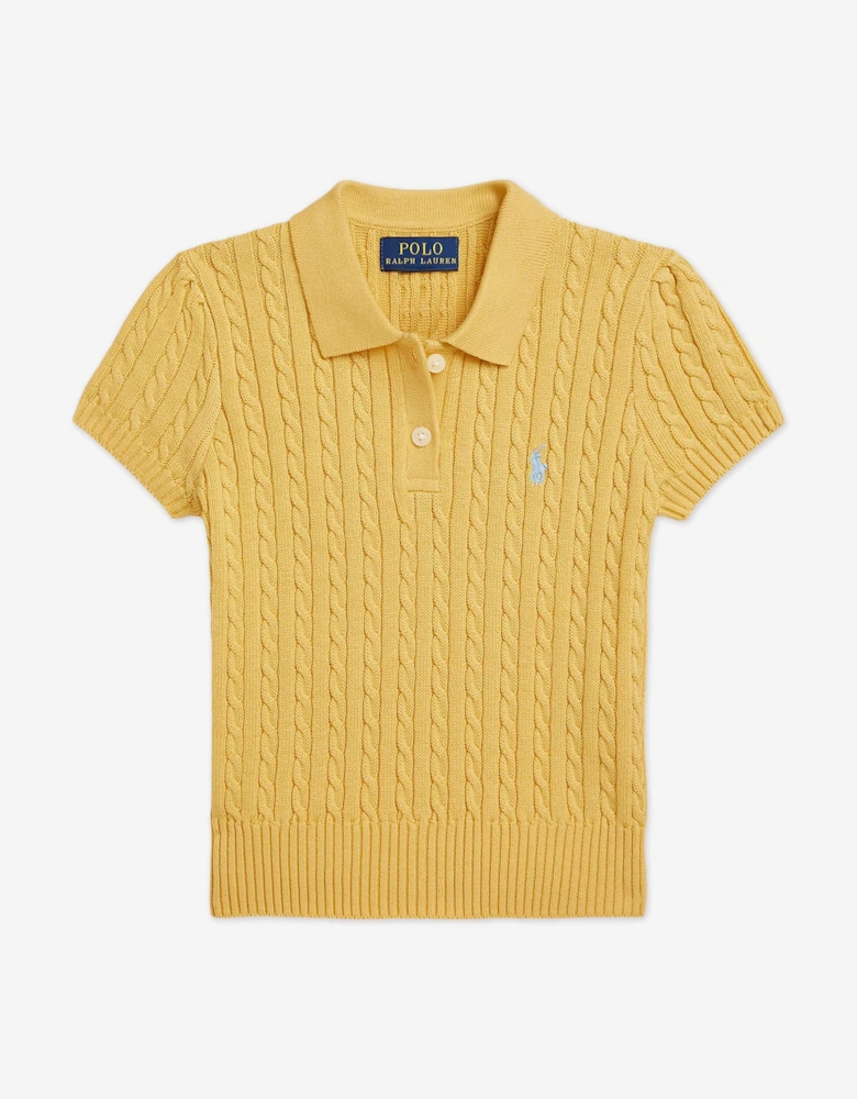 Girls Mini Cable Polo Sweater Top in Yellow