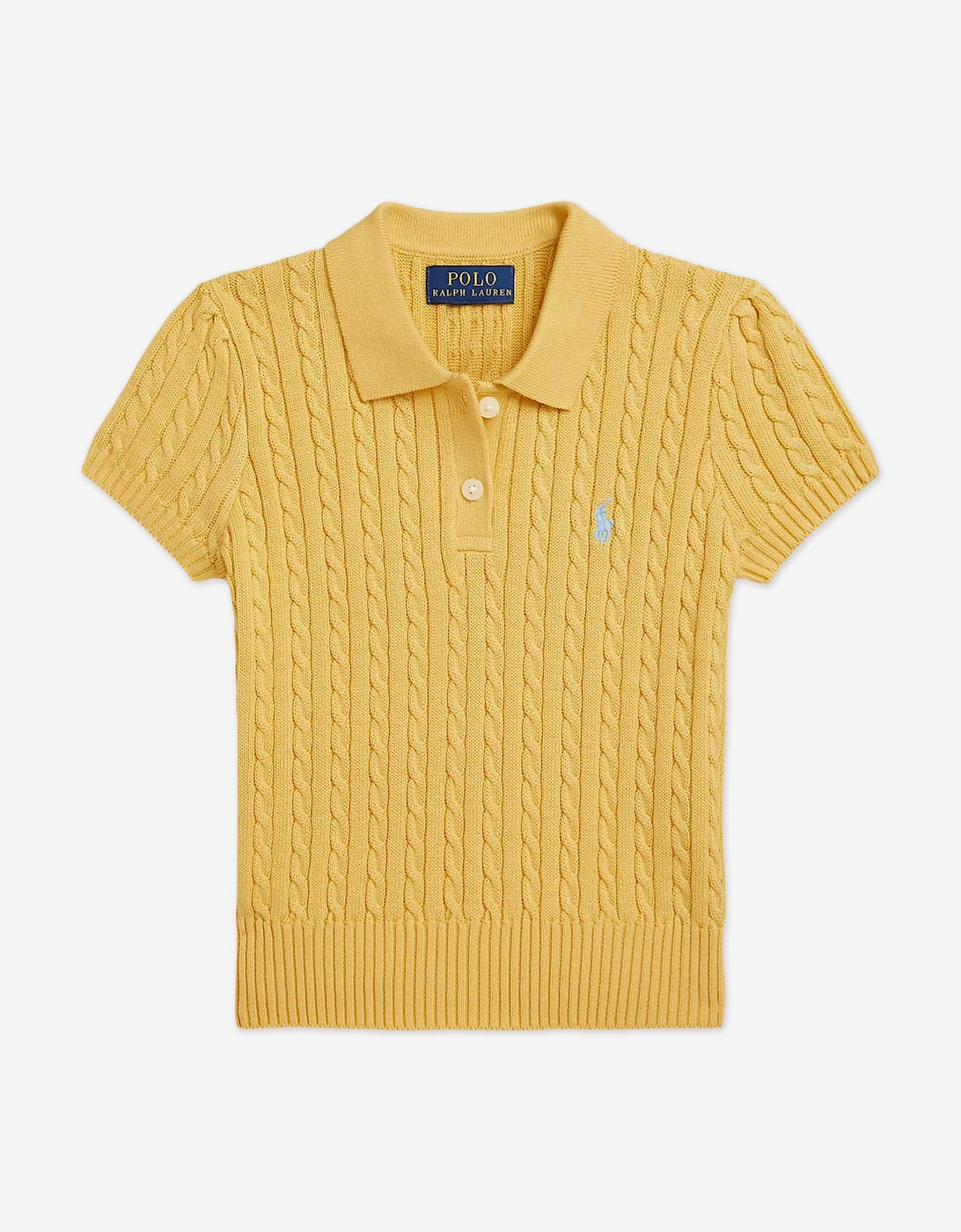 Girls Mini Cable Polo Sweater Top in Yellow, 5 of 4