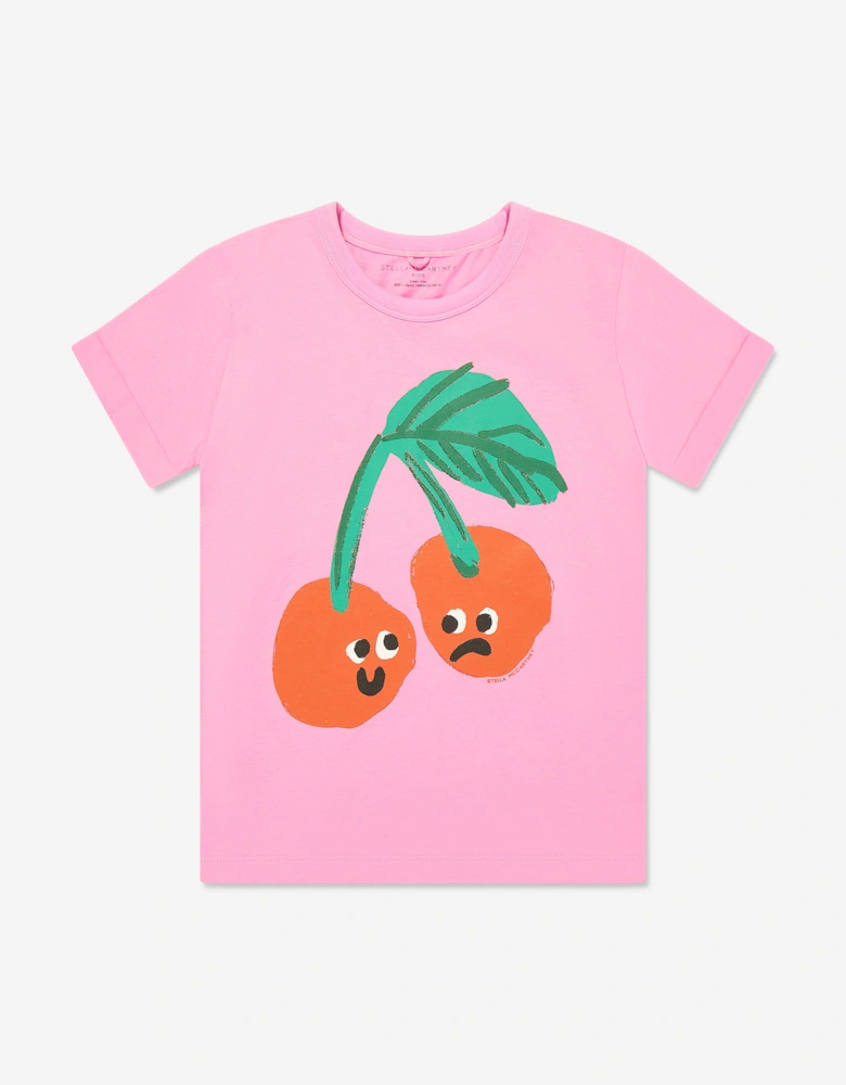 Girls Cherries Print T-Shirt in Pink