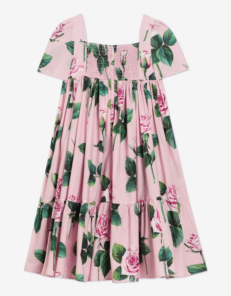 Girls Rose Print Dress in Pink