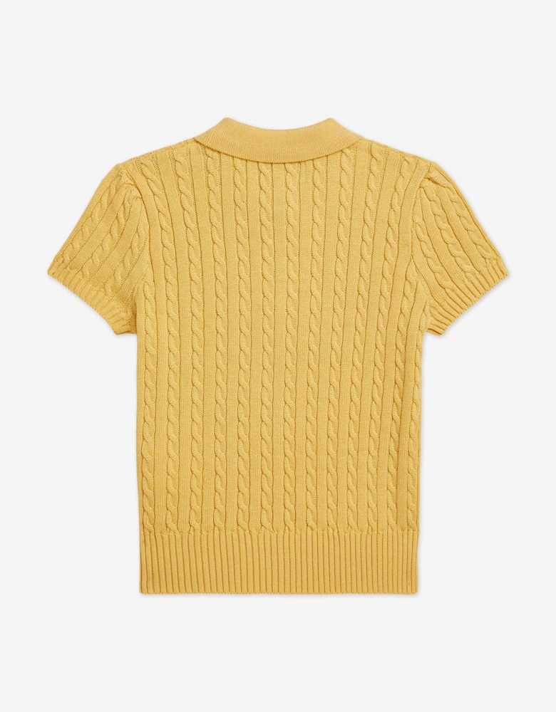 Girls Mini Cable Polo Sweater Top in Yellow