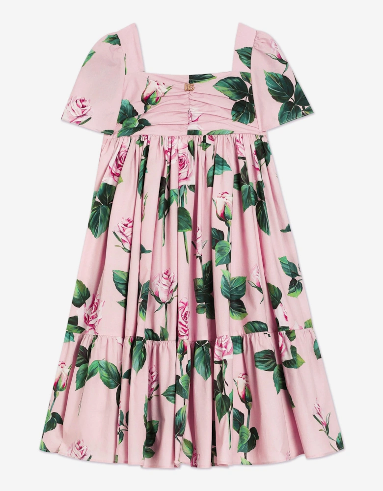 Girls Rose Print Dress in Pink