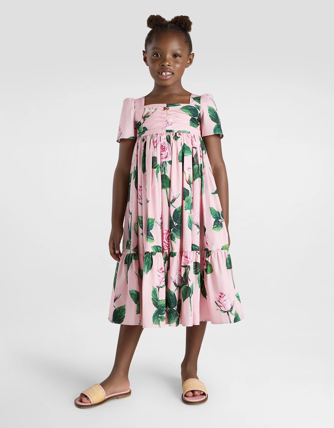Girls Rose Print Dress in Pink