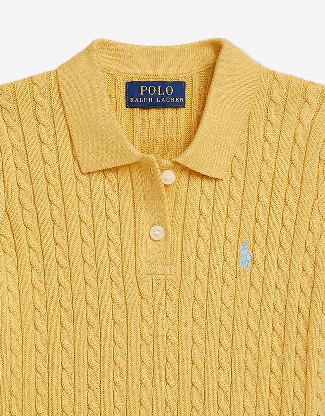 Girls Mini Cable Polo Sweater Top in Yellow