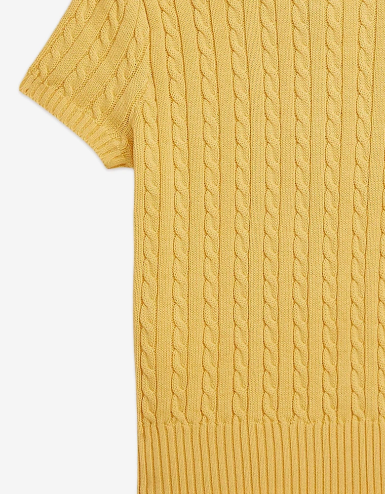 Girls Mini Cable Polo Sweater Top in Yellow