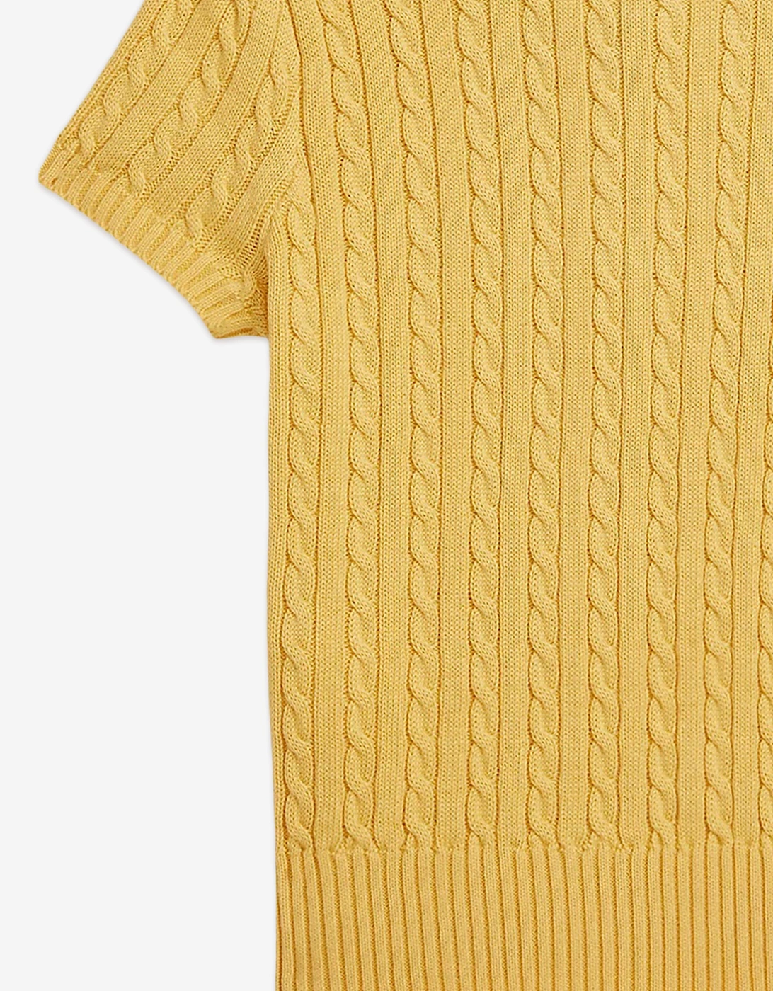 Girls Mini Cable Polo Sweater Top in Yellow