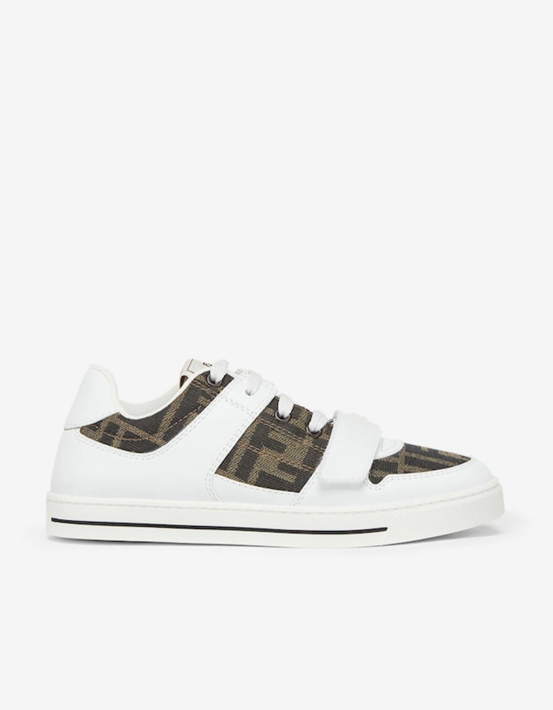 Kids Leather Jacquard Logo Trainers in White