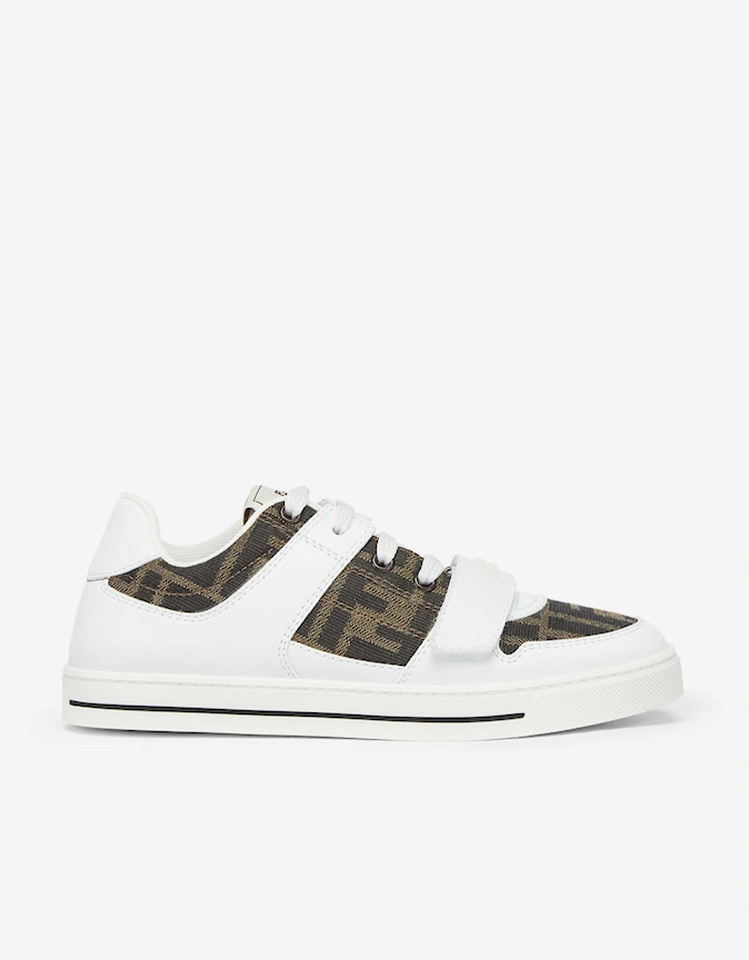 Kids Leather Jacquard Logo Trainers in White, 5 of 4