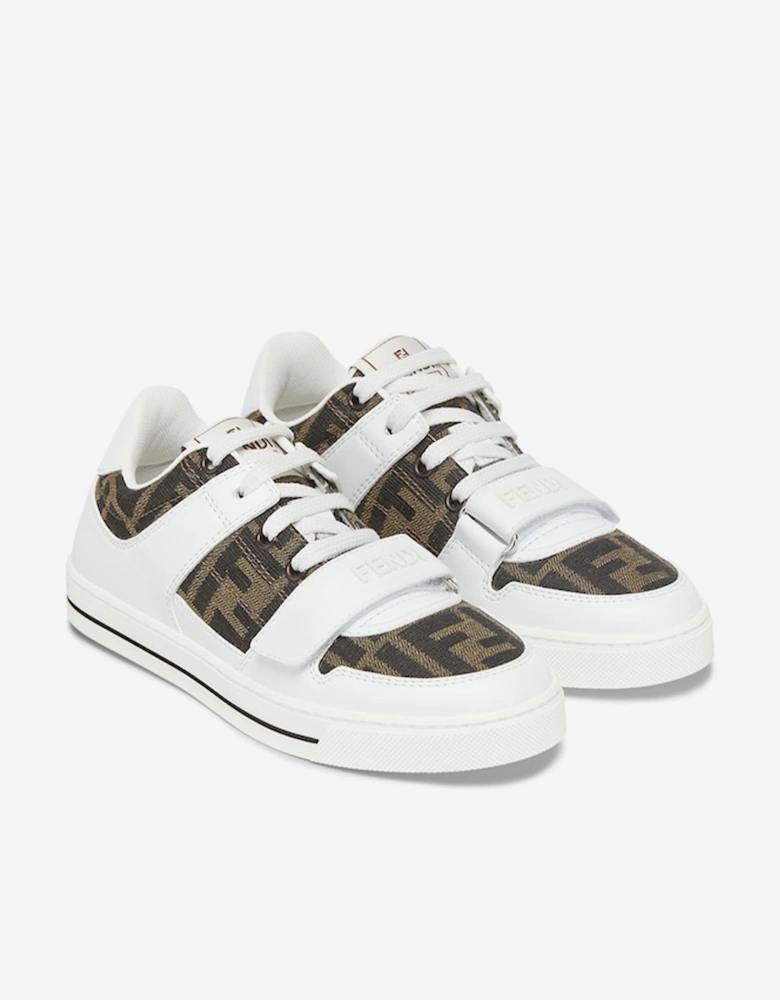 Kids Leather Jacquard Logo Trainers in White