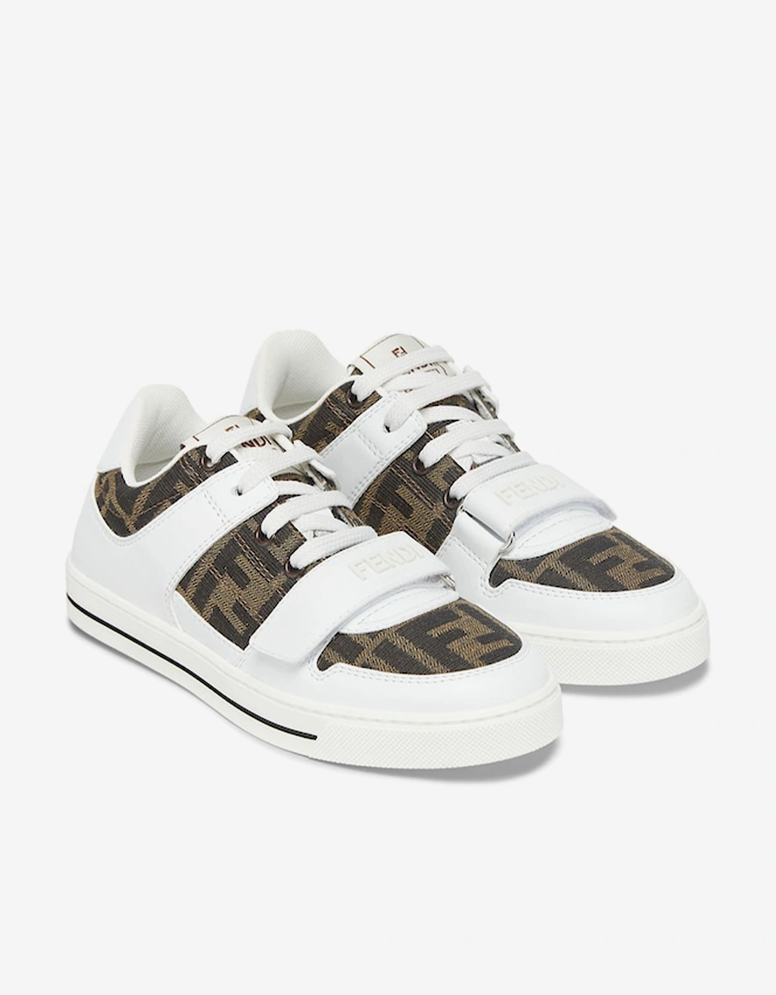 Kids Leather Jacquard Logo Trainers in White