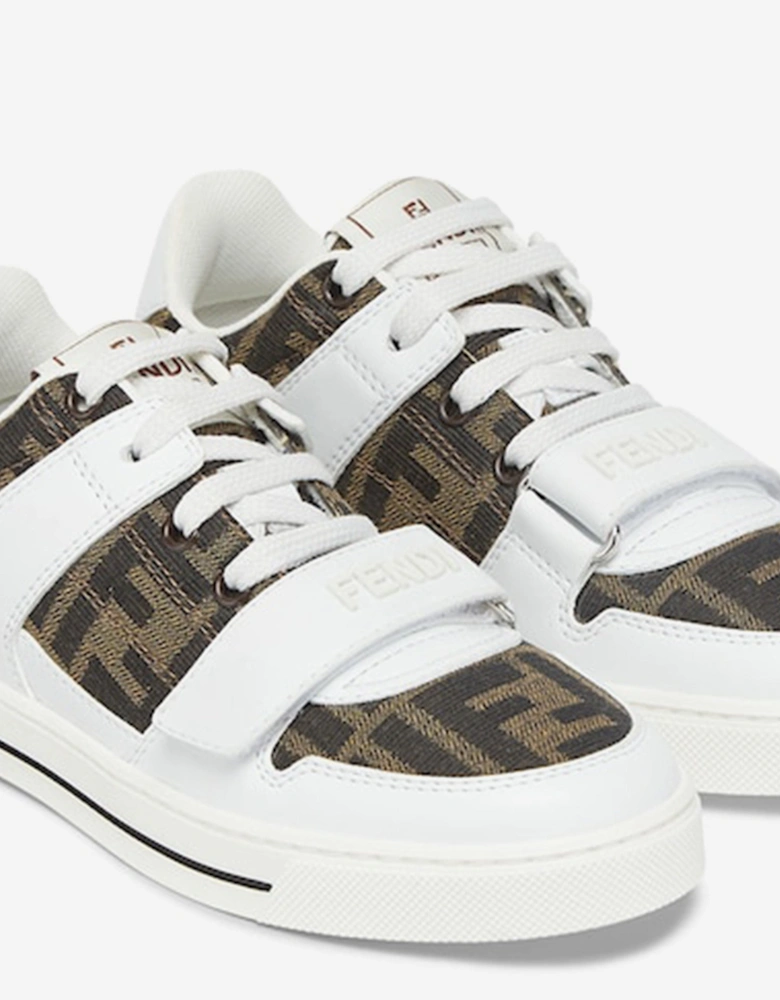 Kids Leather Jacquard Logo Trainers in White