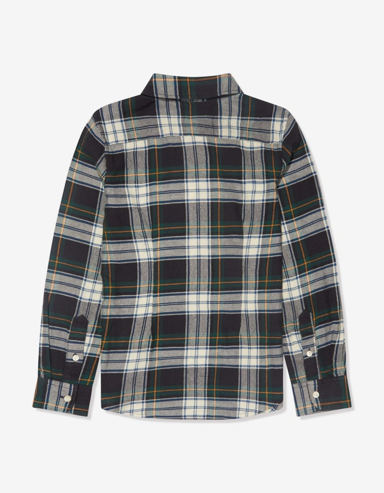 Girls Plaid Ruffle Shirt in Green