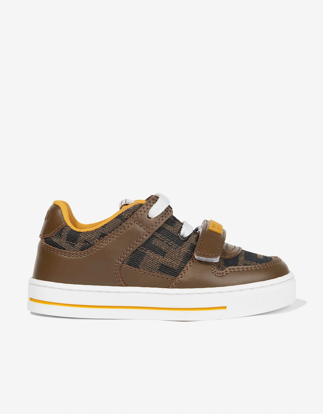 Kids Leather Jacquard Logo Trainers in Brown, 5 of 4