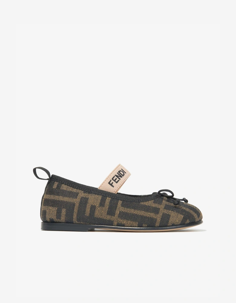 Girls FF Jacquard Ballerinas in Brown